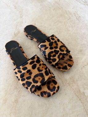 J. Crew Leopard-Print Slide Mules in Brown and Black